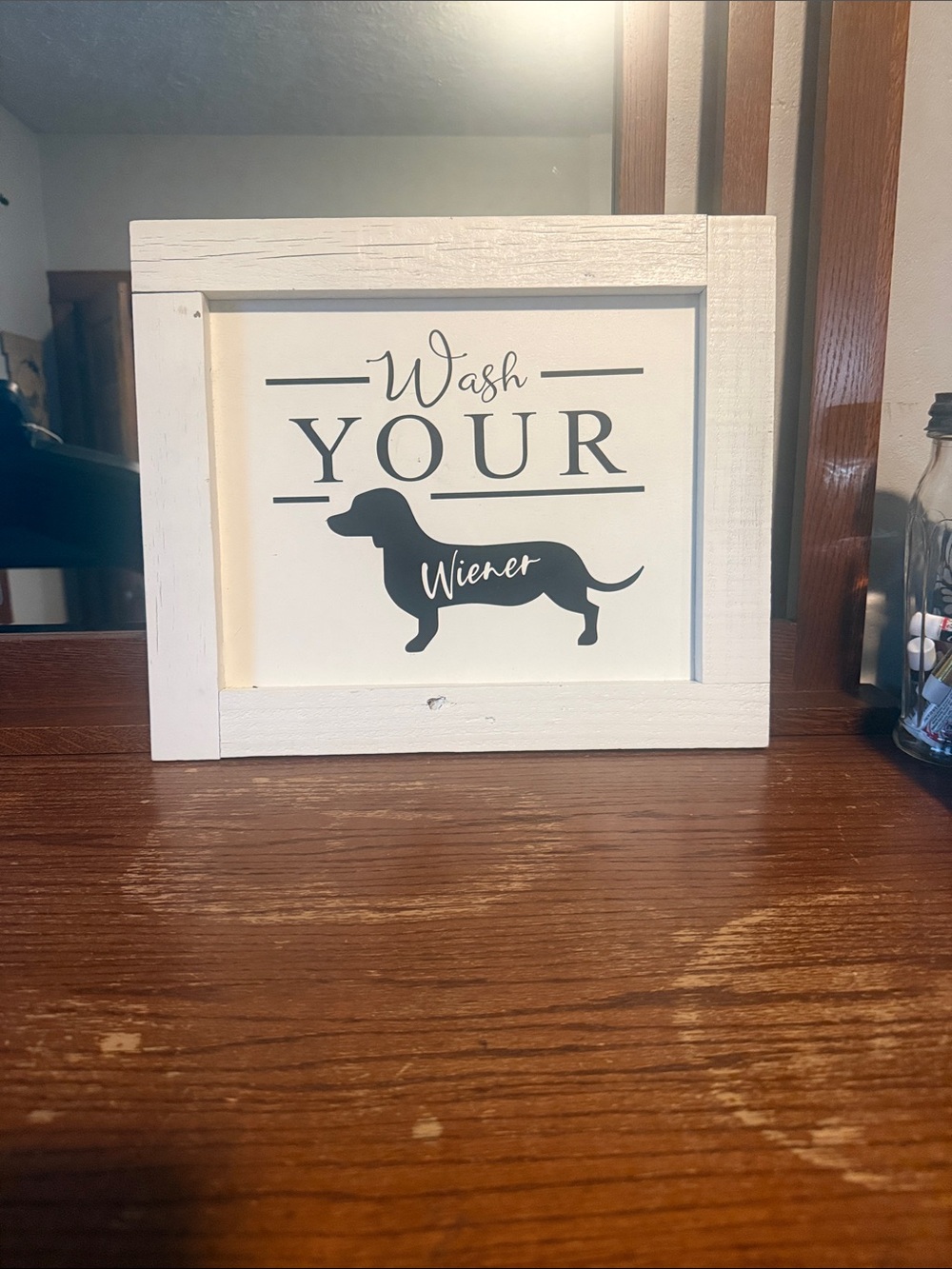 Wash Your Wiener White Framed Dog Sign